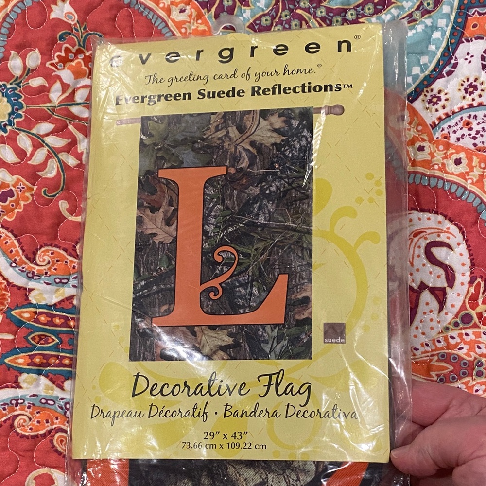 Evergreen Decorative Flag with Orange Letter L